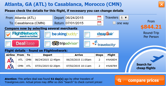 Cheap flight from Atlanta to Casablanca