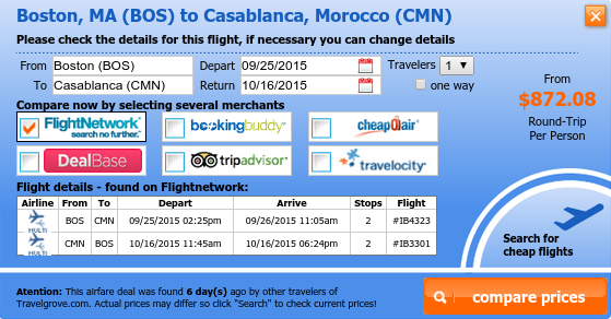 Boston to Casablanca flight deal