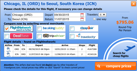 Cheap flight deal from Chicago to Seoul