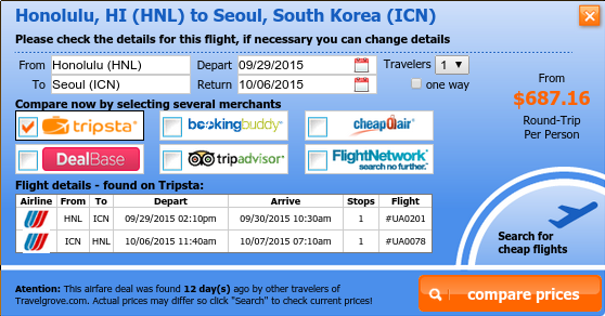 Airfare deal from Honolulu to Seoul