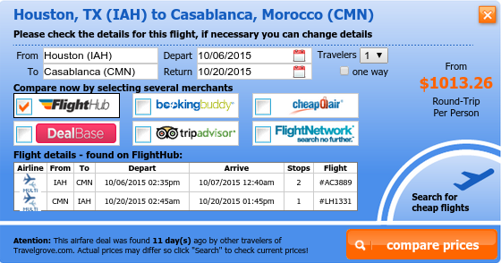 Airfare from Houston to Casablanca