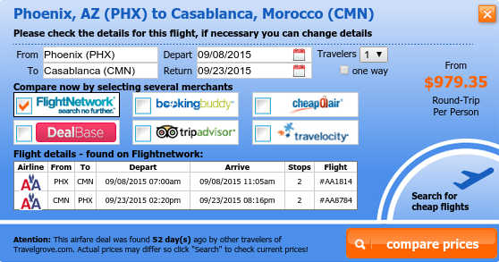 Phoenix to Casablanca airfare deal