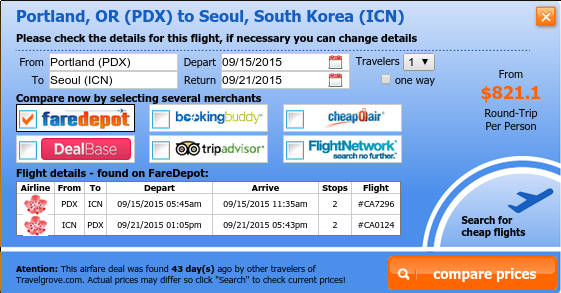 Portland to Seoul flight