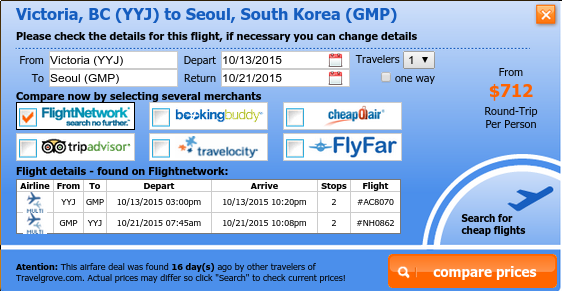 Victoria to Seoul airfare on sale