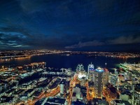 The lights of Auckland and view over the city by night