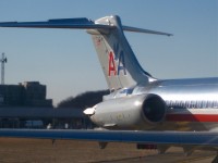 American Airlines logo on an airplane