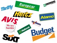 Logos of Avis, Alamo, Budget, National, Enterprise, Thrifty, Sixt and Hertz car rental companies