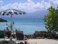 View over the beach and the ocean from a Caribbean island