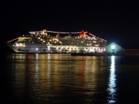 Carnival Pride cruise ship by night 