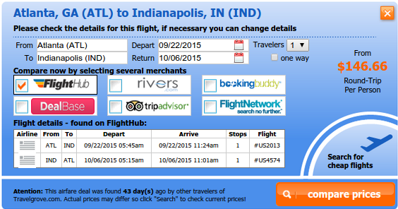 Airfare deal from Atlanta to Indianapolis