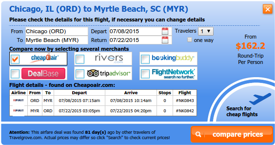 Chicago to Myrtle Beach airfare deal