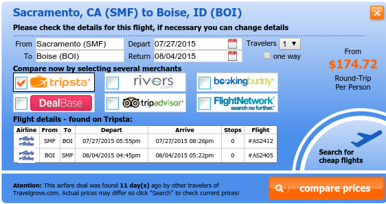 Cheap flight from Sacramento to Boise