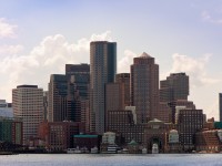 Boston skyiline viewed from the sea