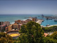 View about the malaga bull arena and the harbor