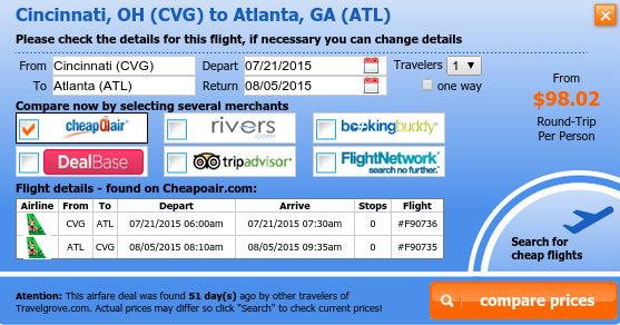 Fly from Cincinneti to Atlanta