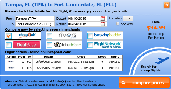 Tampa to Fort Lauderdale cheap flight deal