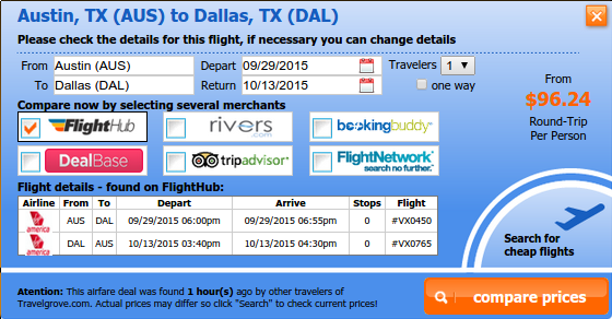 Austin to Dallas airfare deal