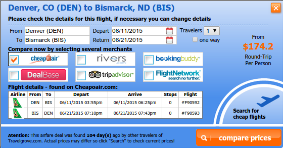 Denver to Bismarck flight deal