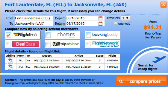 Fort Lauderdale to Jacksonville airfare deal