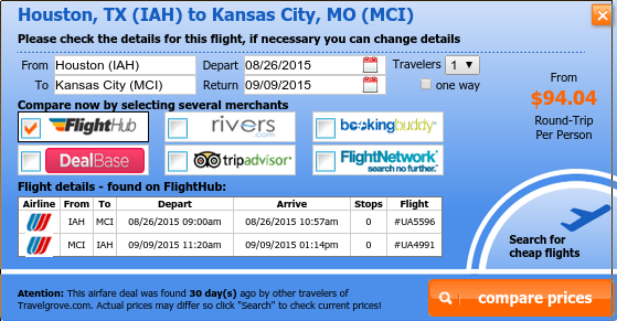 Airfare deal from Houston to Kansas City