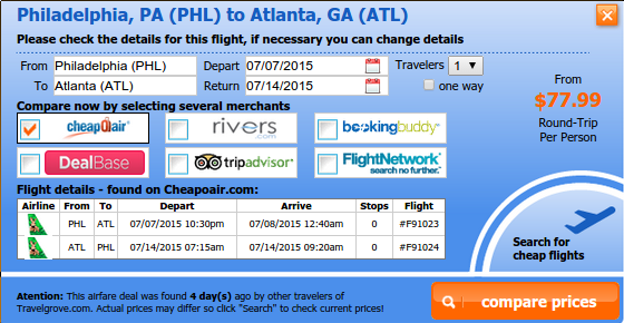 Cheap flight from Philadelphia to Atlanta