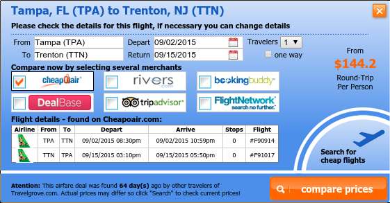 Cheap flight from Tampa to Trenton