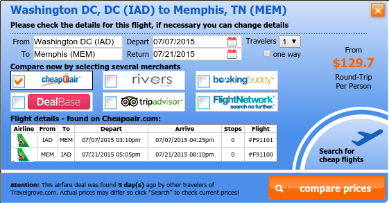 Airfare from Washington to Memphis