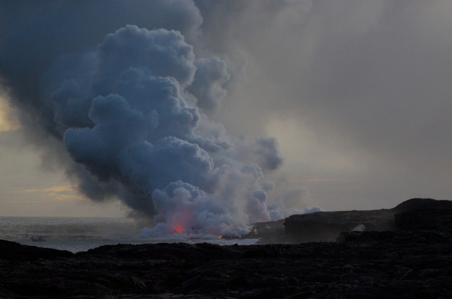 Lava flowing into the ocean at the Hawaii Vulcanoes National Park