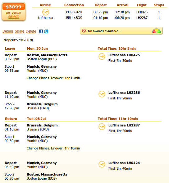 First Class Lufthansa airfares to Europe for summer