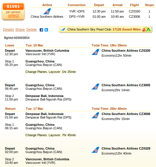 China Southern Airlines flight deal to Bali