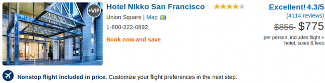 Hotel Nikko San Fancisco vacation deal details