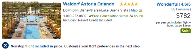 Waldorf Astoria Orlando vacation package deal