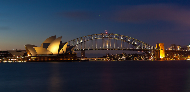 View over Sydney harbor at night View over Sydney harbor at night